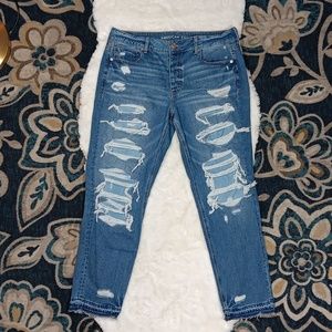 American eagle tomgirl distressed button fly jeans sz 12